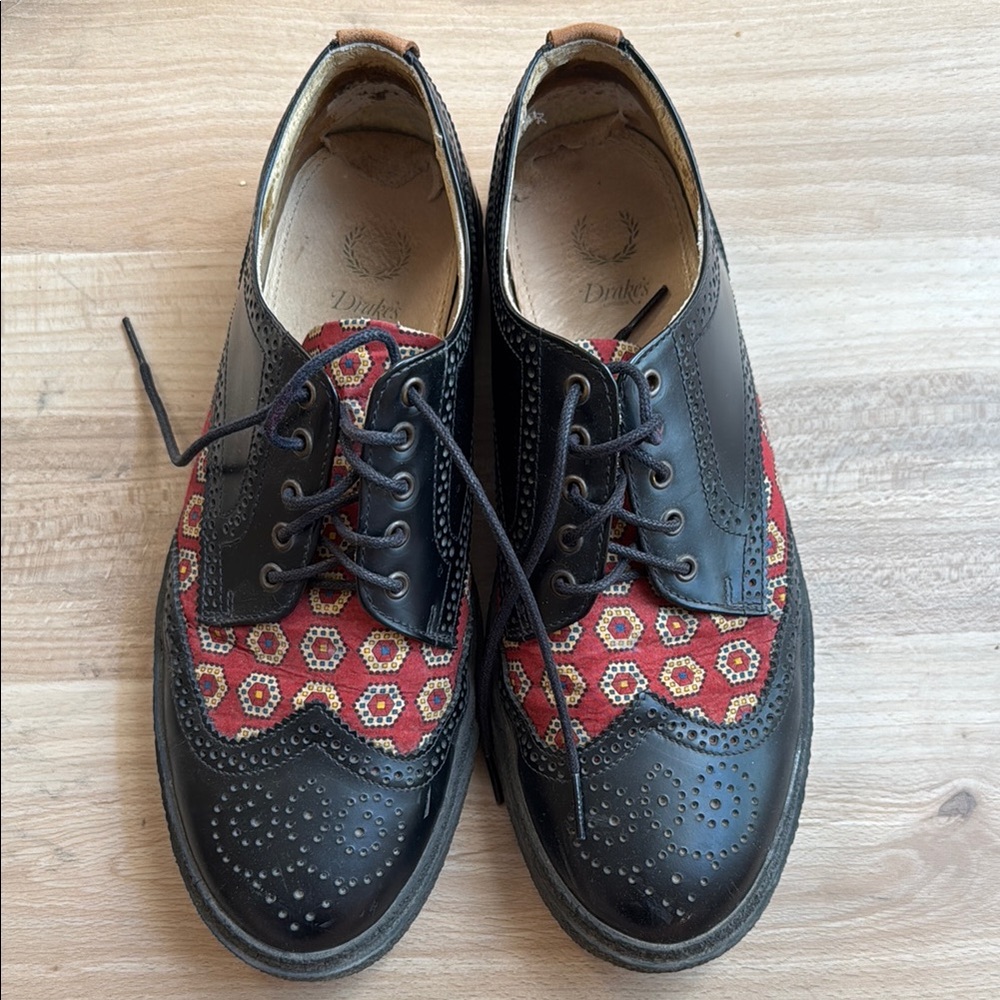 Drake’s London x Fred Perry Black and Red Oxford Derbys/Creepers